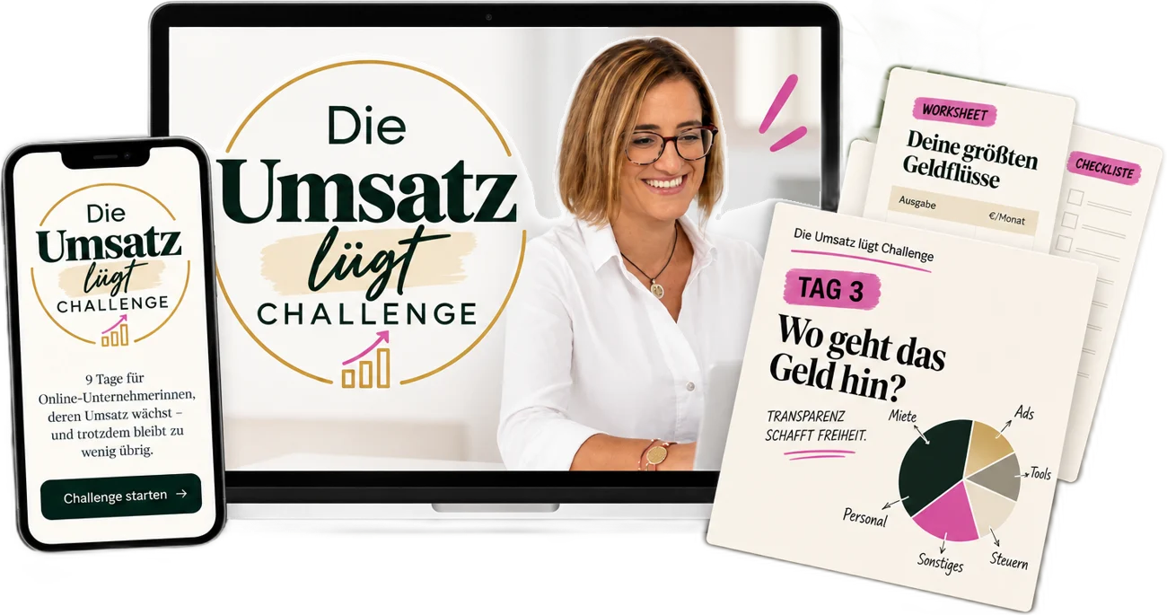 Die Umsatz lügt Challenge auf Laptop, Handy und Worksheets